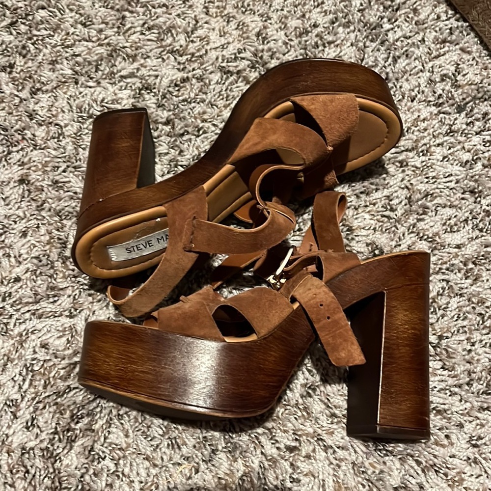 Suede Wooden Platform Heels